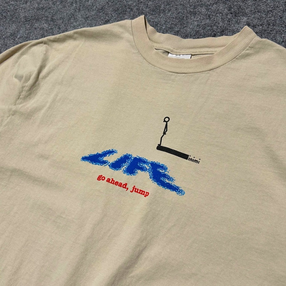 Tultex Life Go Ahead Jump Graphic Tee Tan Skater Retro 90s Size XL